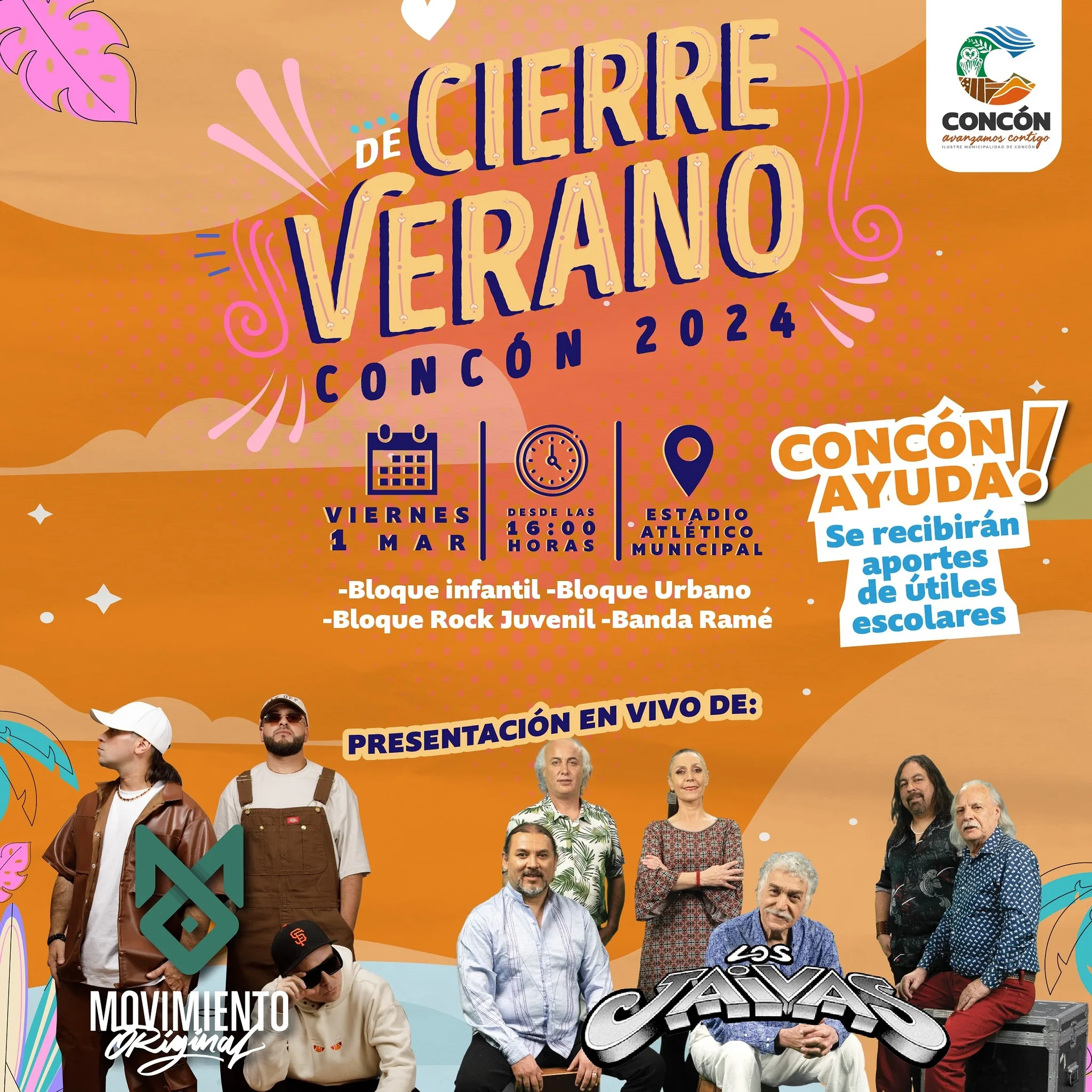 Concón retoma eventos veraniegos con enfoque solidario: Los Jaivas, Movimiento Original y Amerikan Sound.