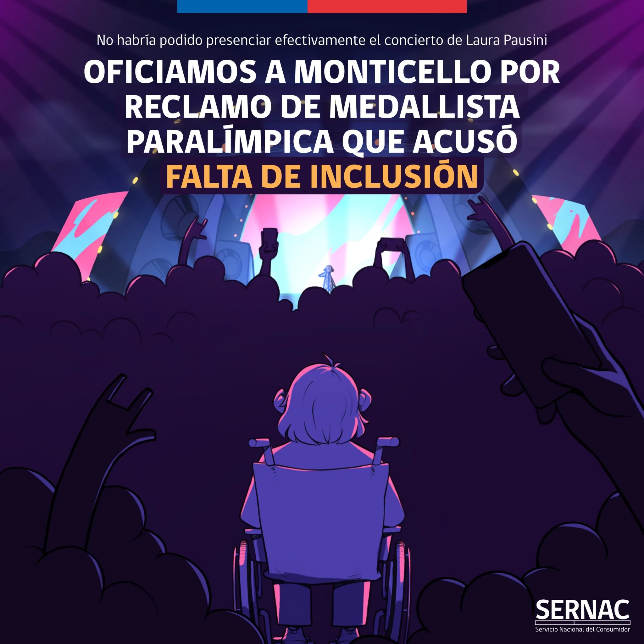 Sernac oficia a Gran Arena Monticello por reclamo de medallista parapanamericana por «falta de inclusión» en concierto.