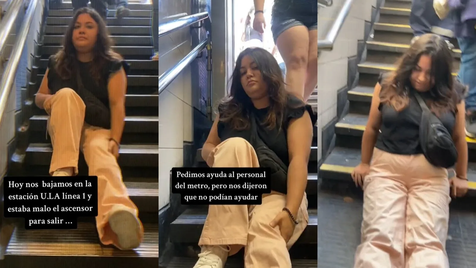 Ascensor no funcionaba: Joven con movilidad reducida se ve obligada a arrastrarse por las escaleras del Metro