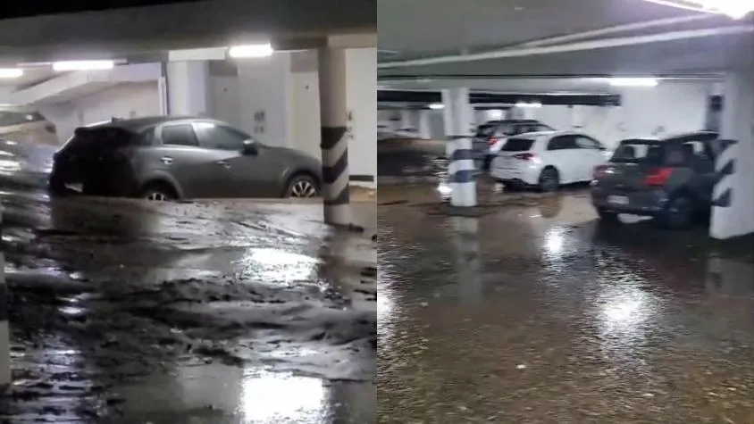 Colapso de Colector en Edificio Cercano al Sector del Socavón en Reñaca: Estacionamiento Anegado