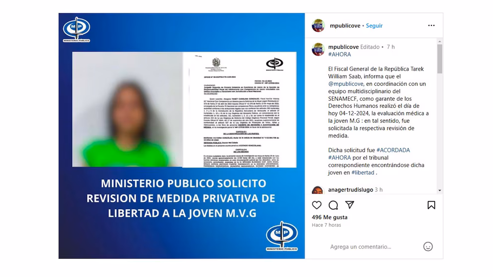 Liberan a Mariana González, joven de 16 años venezolana que simbolizó la lucha contra las detenciones políticas