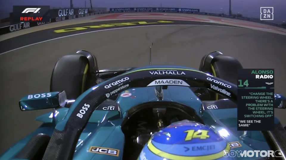 Susto en Bahréin: Fernando Alonso perdió el volante de su auto en plena práctica de la Fórmula 1