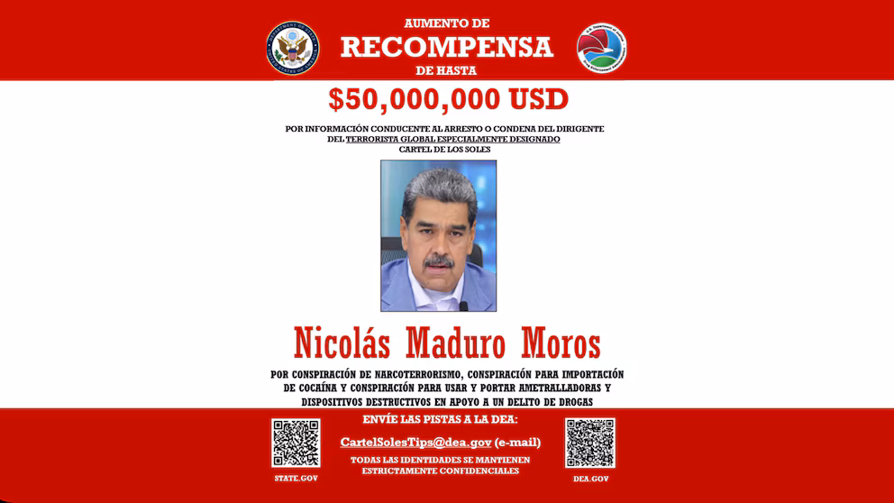EEUU duplica recompensa por Nicolás Maduro y lo acusa de liderar red narcoterrorista